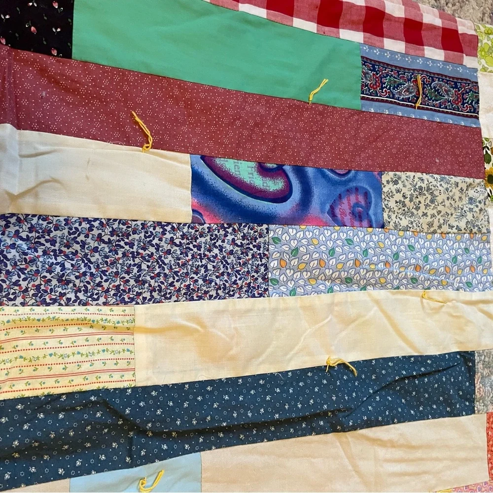 Vintage handmade patchwork cottagecore baby quilt 30”x38” blessings cute